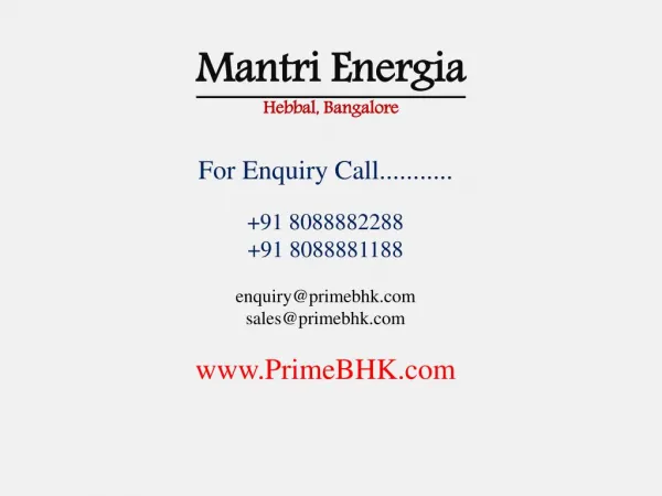 Mantri Energia, 2-3 BHK, Hebbal, Bangalore