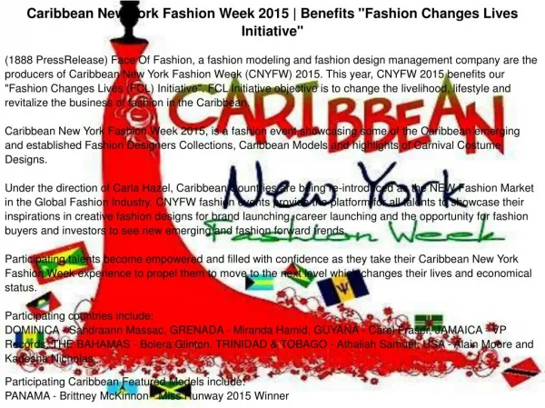 Caribbean New York Fashion Week 2015 | Benefits "Fashion Changes Lives Initiative"