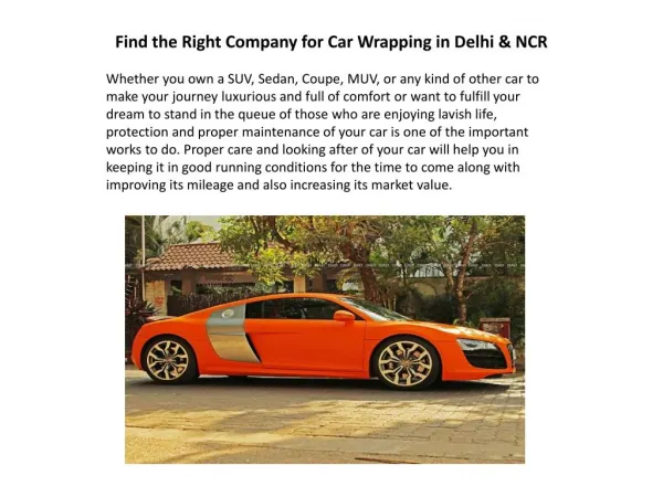 Find the Right Company for Car Wrapping in Delhi & NCR