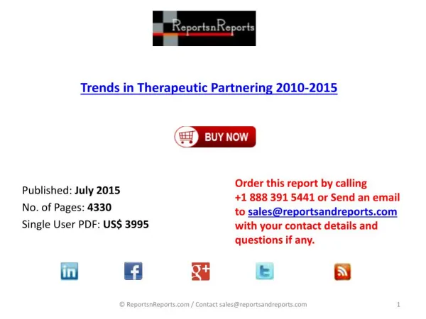 Top 35 Therapeutic Targets Analysis in Therapeutic Partnering 2010 – 2015 Report