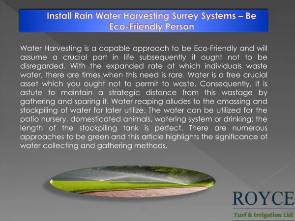 Install Rain Water Harvesting Surrey Systems – Be Eco-Friendly Person