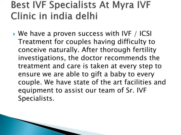 Best IVF Specialists At Myra IVF Clinic in india delhi