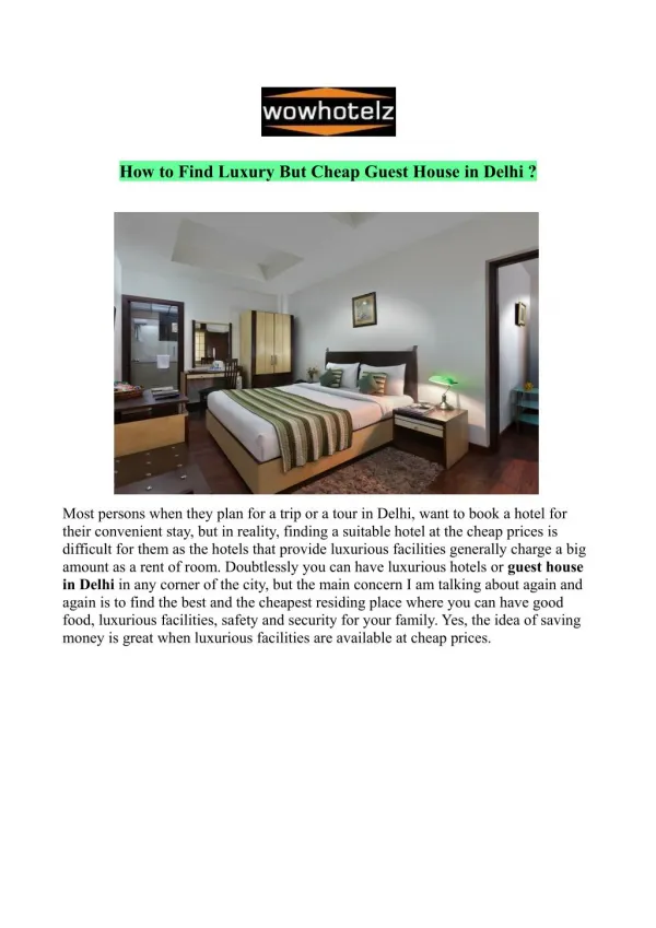 Want to Book Guest House in Delhi