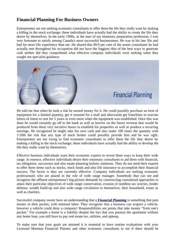 Financial Planning For Business Owners