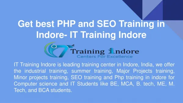 Get best PHP and SEO Training in Indore- IT Training Indore