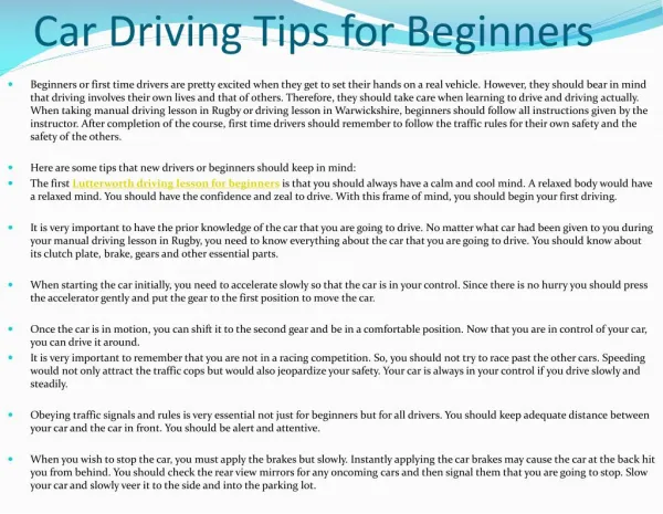 Car Driving Tips for Beginners