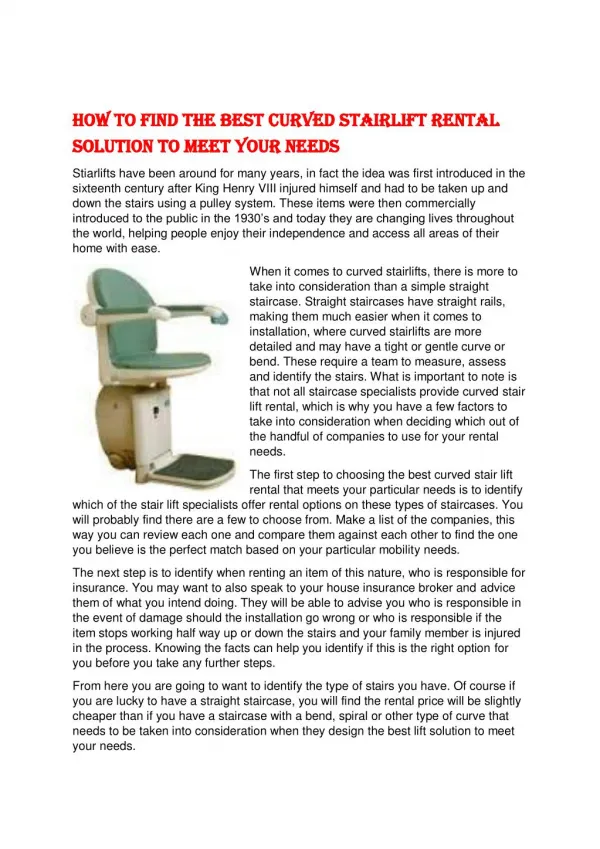 How to Find the Best Curved Stairlift Rental Solution to Meet Your Needs