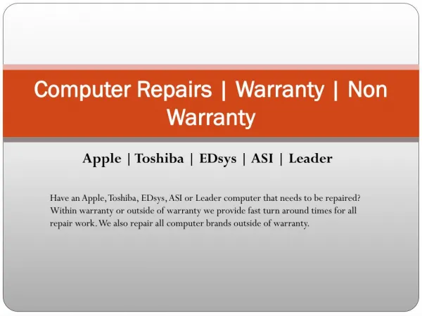Computer Repairs | Warranty | Non Warranty
