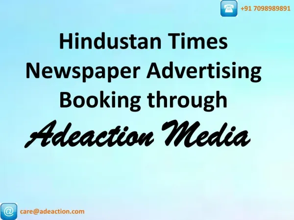 Hindustan Times Newspaper Advertisement booking online through Adeaction Media.