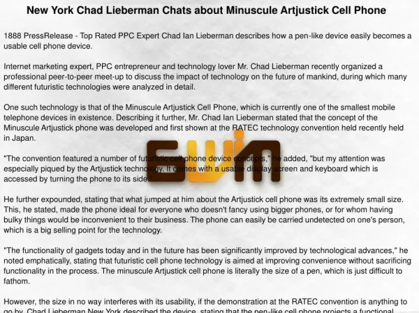 New York Chad Lieberman Chats about Minuscule Artjustick Cell Phone