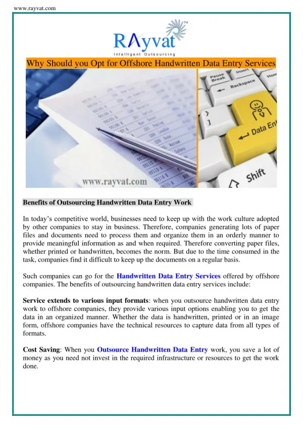 Benefits of Outsourcing Handwritten Data Entry Work