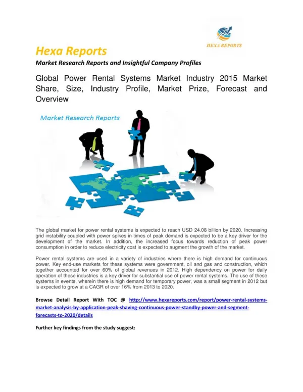 Power Rental Systems Market Analysis, Growth Trends, And Segment Forecasts, 2012 To 2020