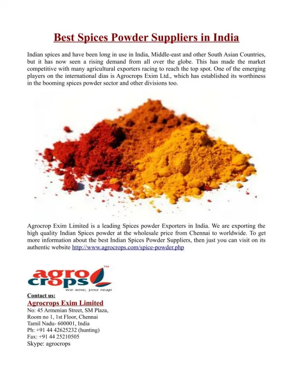 Best Spices Powder Suppliers in India