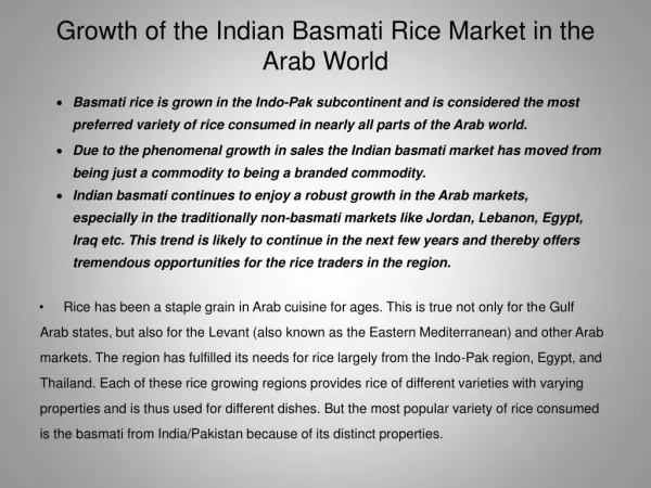 Growth of the Indian Basmati Rice Market in the Arab World