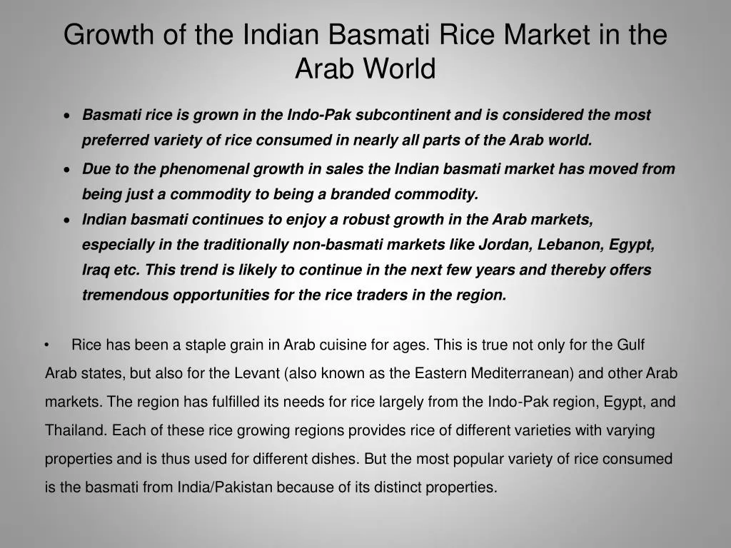 growth of the indian basmati rice market in the arab world