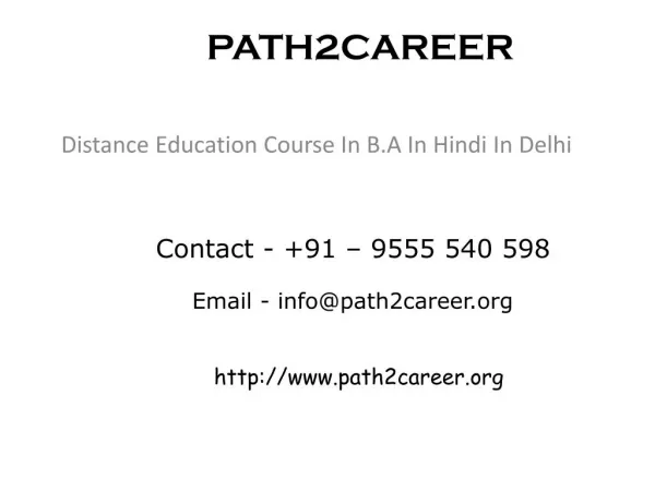 Distance Education Course In B.A In Hindi In Delhi @8527271018