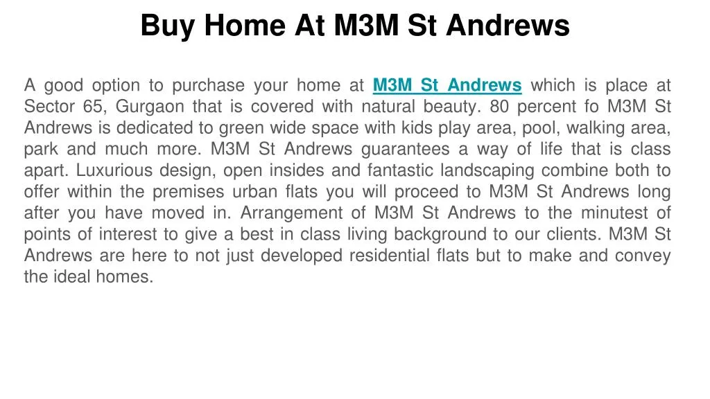 buy home at m3m st andrews