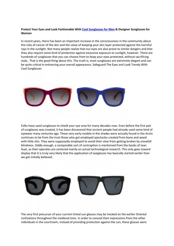 Protect Your Eyes and Look Fashionable With Cool Sunglasses for Men, Women & Kids