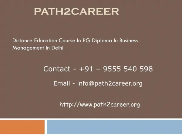 Distance Education Course In PG Diploma In Business Management In Delhi @8527271018
