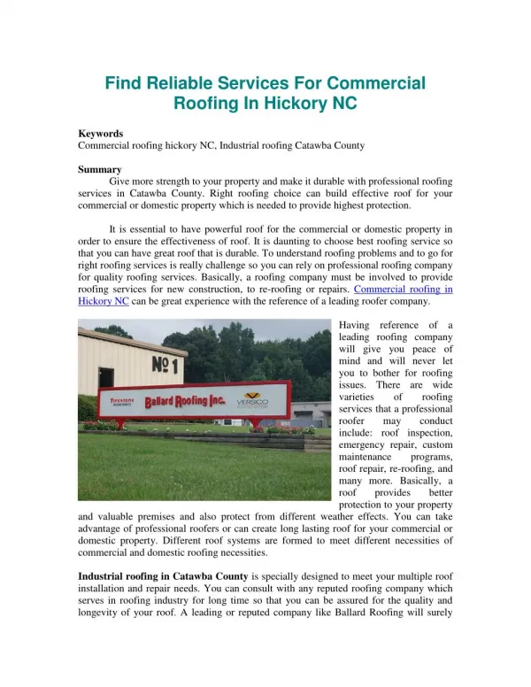 Find Reliable Services For Commercial Roofing In Hickory NC