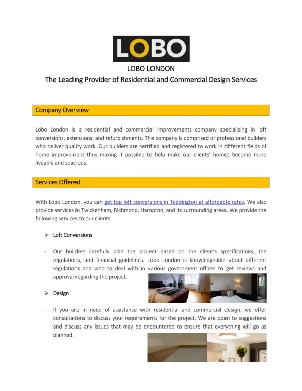 Lobo London: Your Go-to Provider for Your Residential and Commercial Design Needs