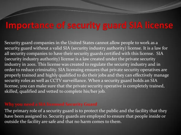 Importance of security guard SIA license