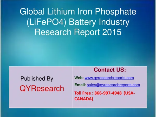 Global Lithium Iron Phosphate (LiFePO4) Battery Industry Overview, Analysis, Share and Trends