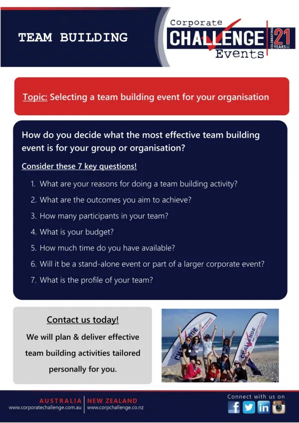 Selecting a team building event for your organisation