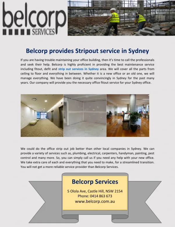 Belcorp provides Stripout service in Sydney