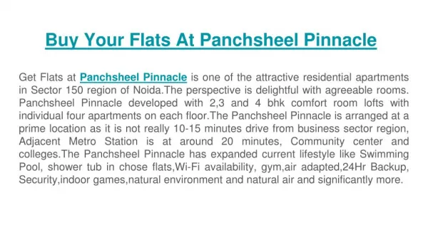 Get flats at panchsheel pinnacle