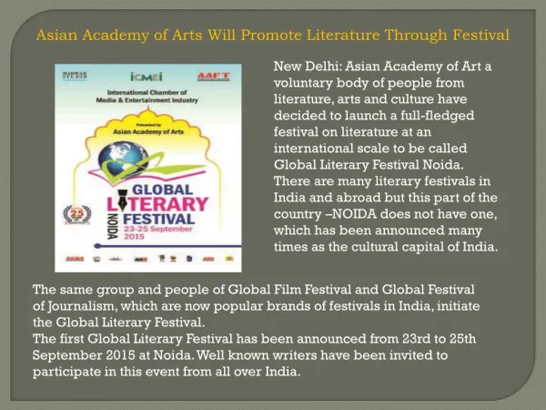 Asian Academy of Arts Will Promote Literature Through Festival