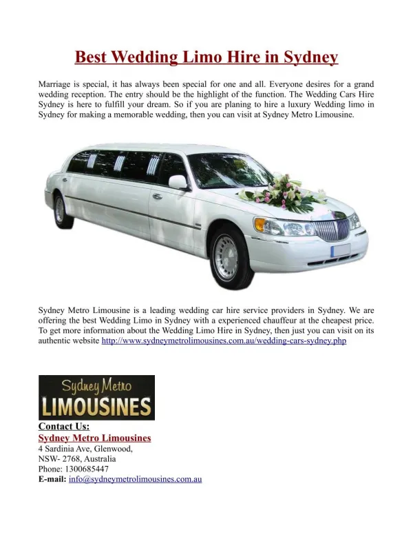 Best Wedding Limo Hire in Sydney