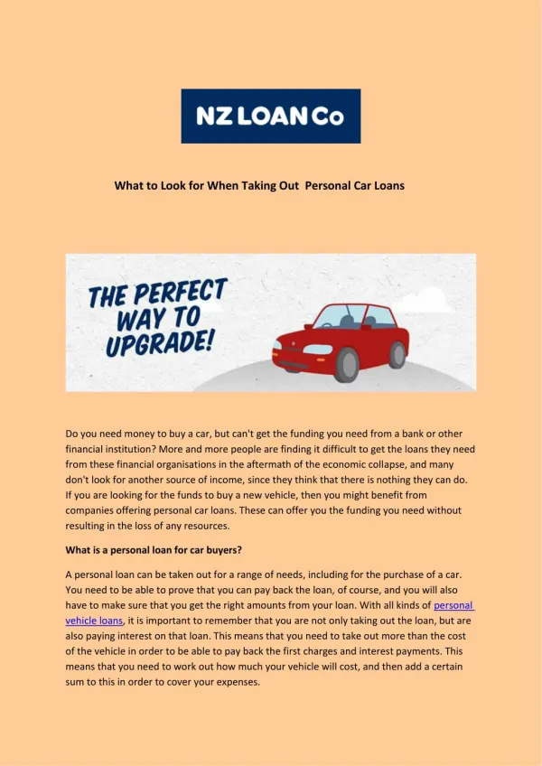What to Look for When Taking Out Personal Car Loans