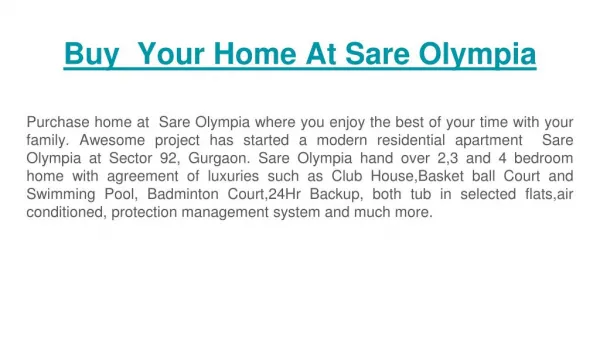 Buy Your Luxury Home At Sare Olympia