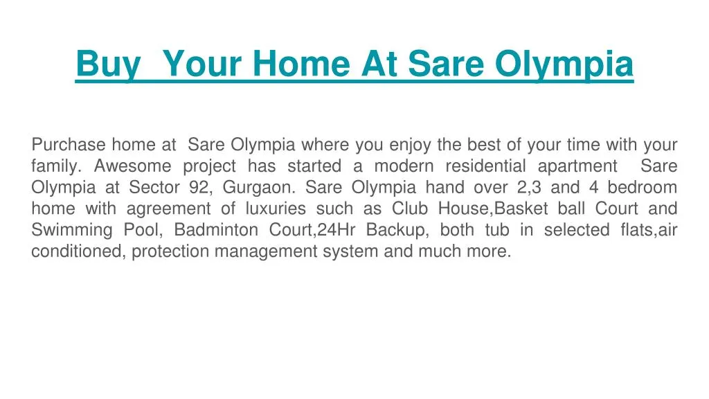 buy your home at sare olympia