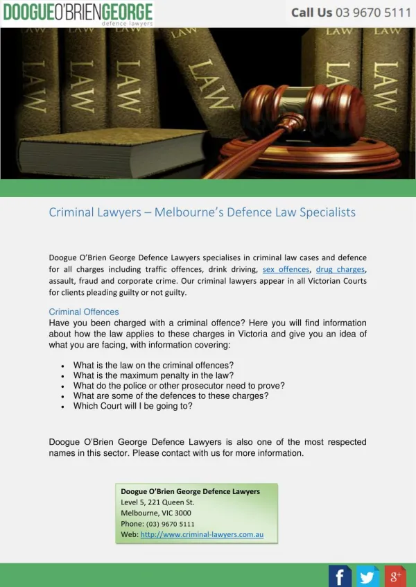 Criminal Lawyers – Melbourne’s Defence Law Specialists