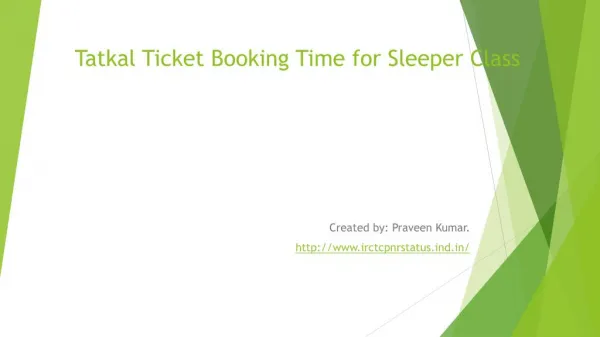 Tatkal Ticket Booking Time for Sleeper Class