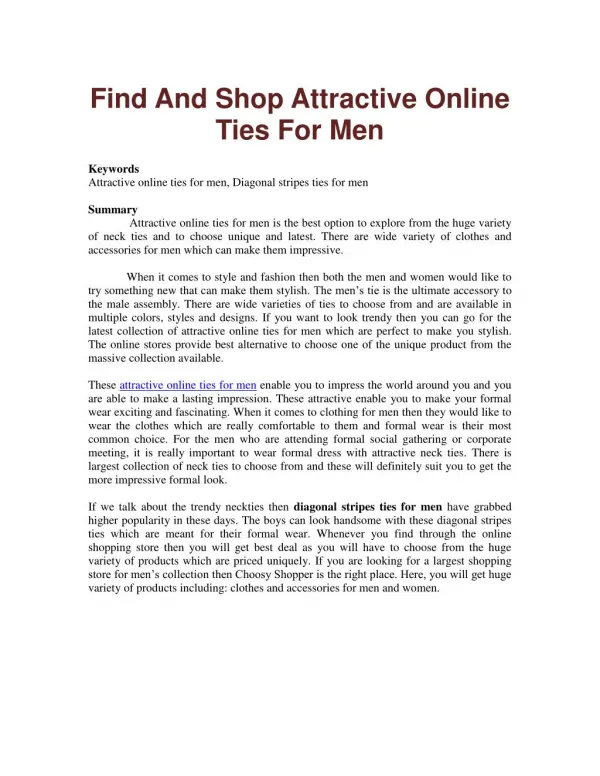 Find And Shop Attractive Online Ties For Men