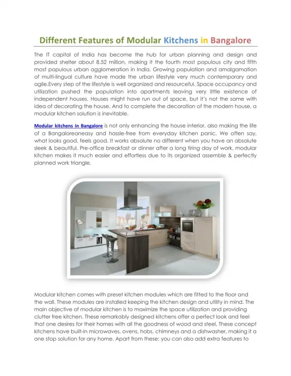 Different Features of Modular Kitchens in Bangalore