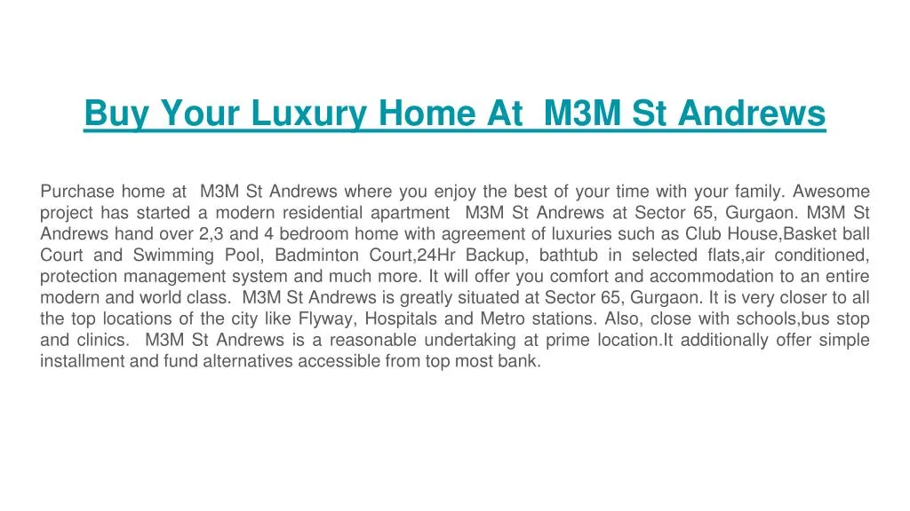 buy your luxury home at m3m st andrews