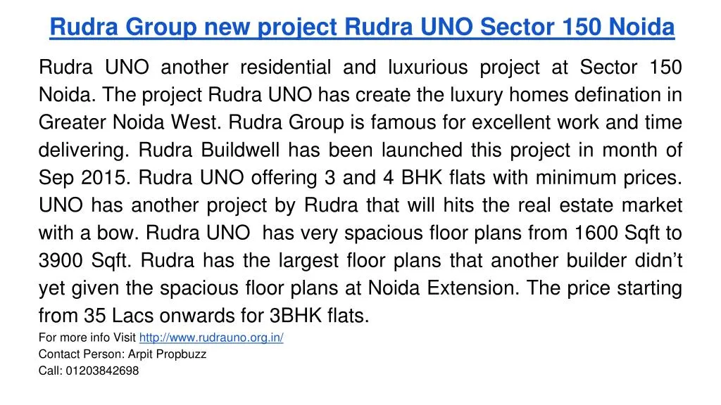 rudra group new project rudra uno sector 150 noida