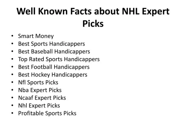 Well Known Facts about NHL Expert Picks