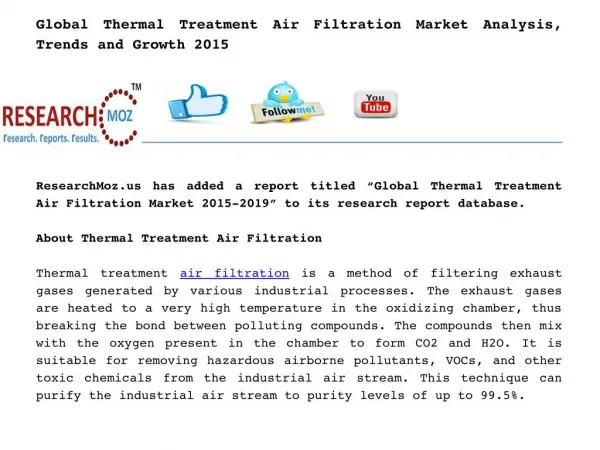 Global Thermal Treatment Air Filtration Market Analysis, Trends and Growth 2015