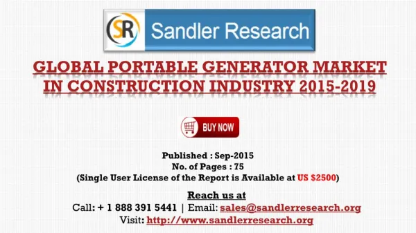 Global Portable Generator Market in Construction Industry Growth to 2019 Forecasts and Analysis Report