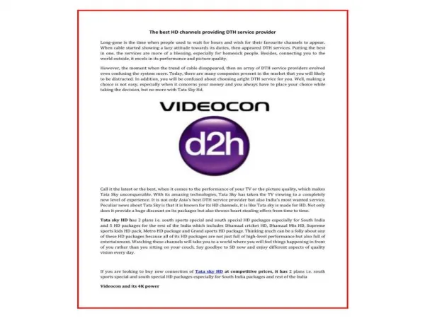 Get videocon d2h hd & tata sky hd packages & Plans