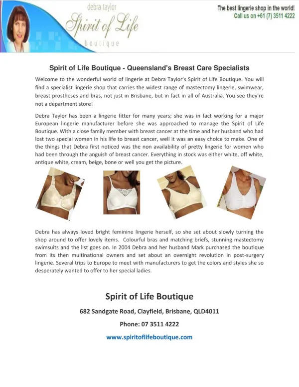 Spirit of Life Boutique - Queensland's Breast Care Specialists