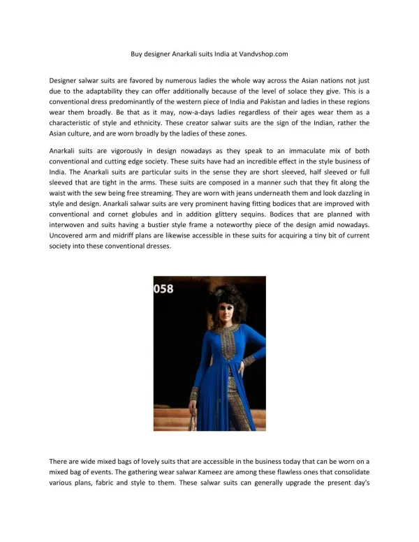 Buy designer Anarkali suits India at Vandvshop.com