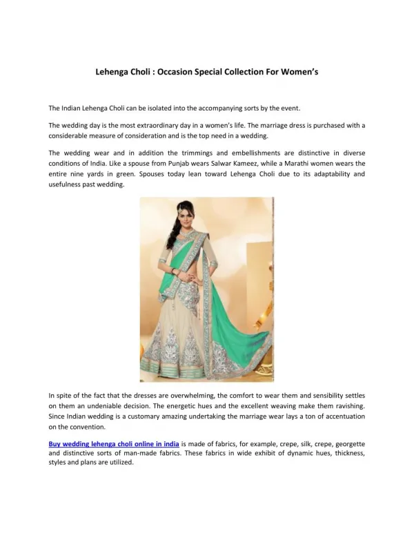 Lehenga Choli Occasion Special Collection For Women’s
