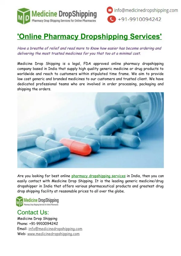 Online Pharmacy Dropshipping Services India