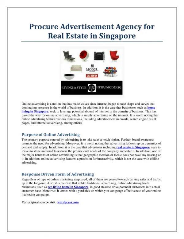 Procure Advertisement Agency for Real Estate in Singapore